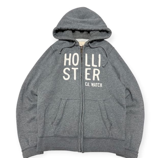 홀리스터 로고 회색 후드집업