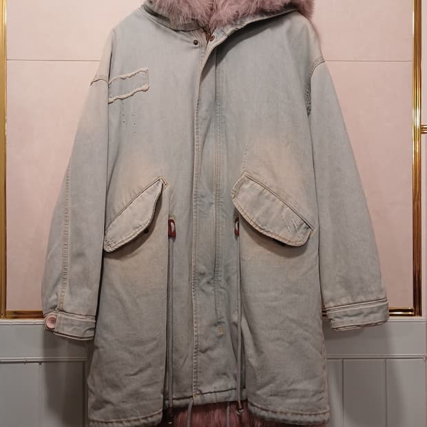 라삐아프 정품 여성 야상 천연모피 (너구리+여우) 자켓 S 사이즈