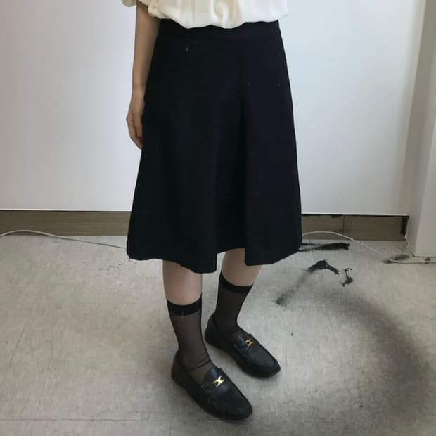 빈티지 스트라이프 미디 스커트