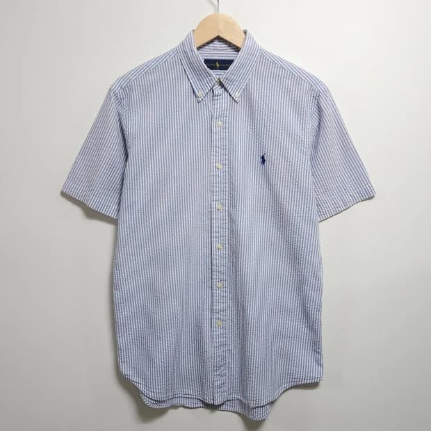100 POLO 폴로 랄프로렌 반팔 셔츠 시어서커 블루 스트라이프