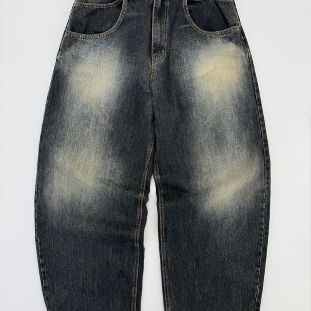 빈티지 워싱 와이드 데님 팬츠 인디고