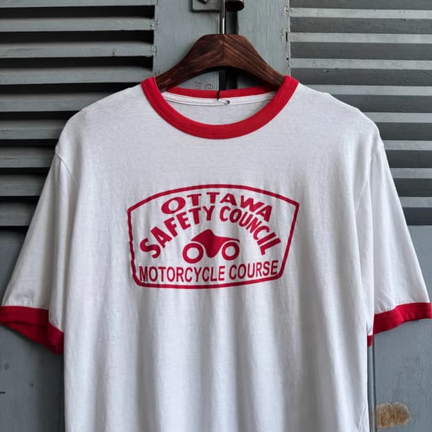 [M]90's USA 빈티지 Ottawa 모터사이클 코스 링거 티셔츠