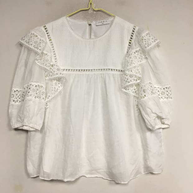 SANDRO 산드로 린넨 러플 블라우스 1