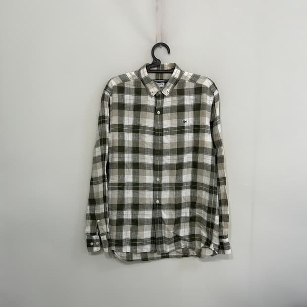 라코스테 남성 체크 린넨 셔츠 100