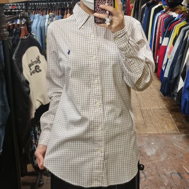 [Hi] 폴로 체크 긴팔 셔츠 핑크