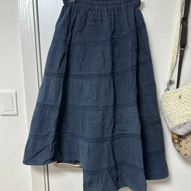  빈티지 블루 언발 스커트