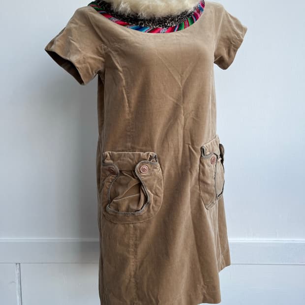 Sunaokuwahara 퍼 트리밍 벨벳 원피스