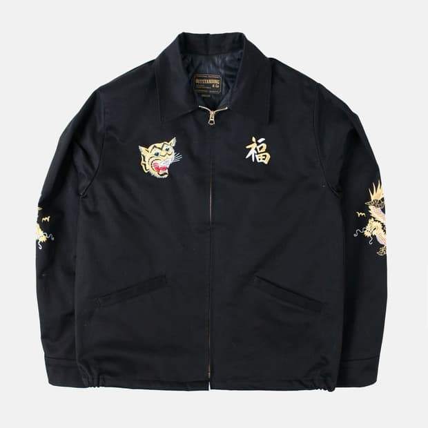 아웃스탠딩 수베니어 베트남 스카잔 블루종 자수 카라 자켓 S