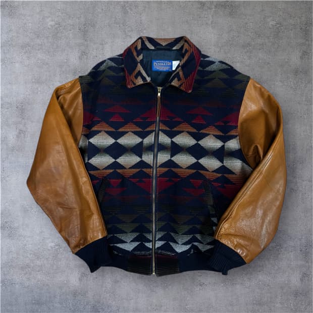USA made)펜들턴 나바호 패턴 웨스턴 레더 바시티 자켓 L