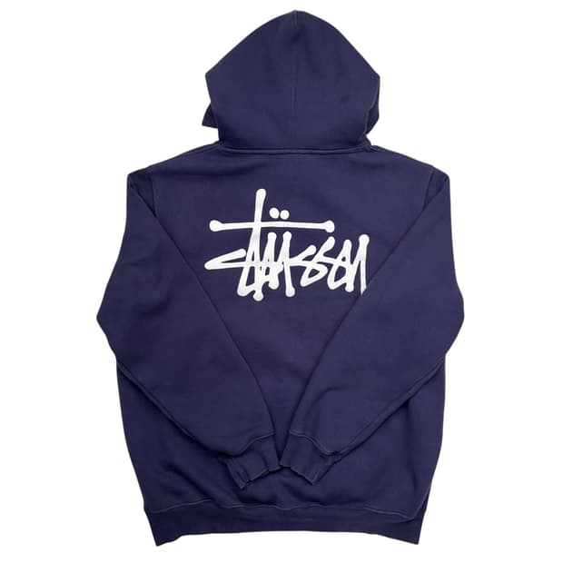 스투시 베이직 빅 로고 네이비 후드티 L