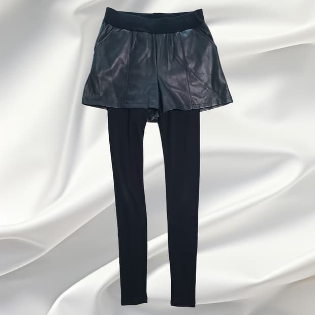 페이크레더 하이웨스트 레깅스 팬츠 (블랙)