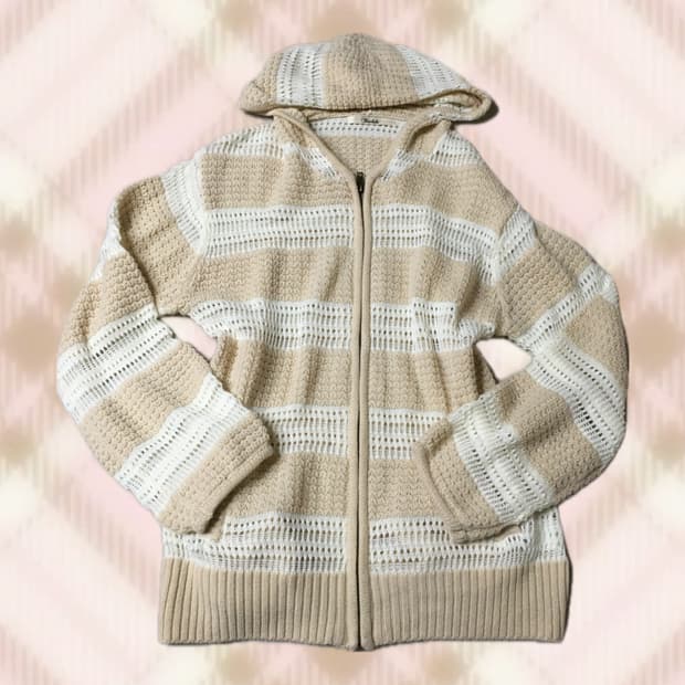 트랄라라 라떼 스트라이프 니트 후드집업 히메 갸루 러블리 로걀 빈티지