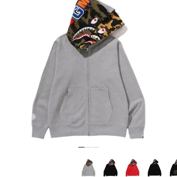 [새상품]베이프 일본 정품 베이프 샤크 풀 집 더블 후드 집업 그레이