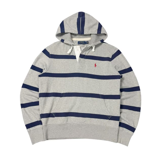 (S) 폴로 랄프로렌 스트라이프 럭비 후디 그레이