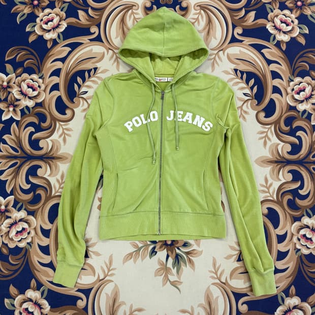 (우먼즈M)00s 폴로 랄프로렌 폴로진스 스펠아웃 후드집업티셔츠(그린)