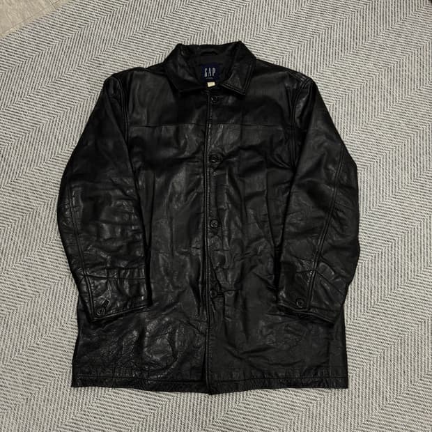 [XL]올드 갭 빈티지 레더 카 코트 블랙