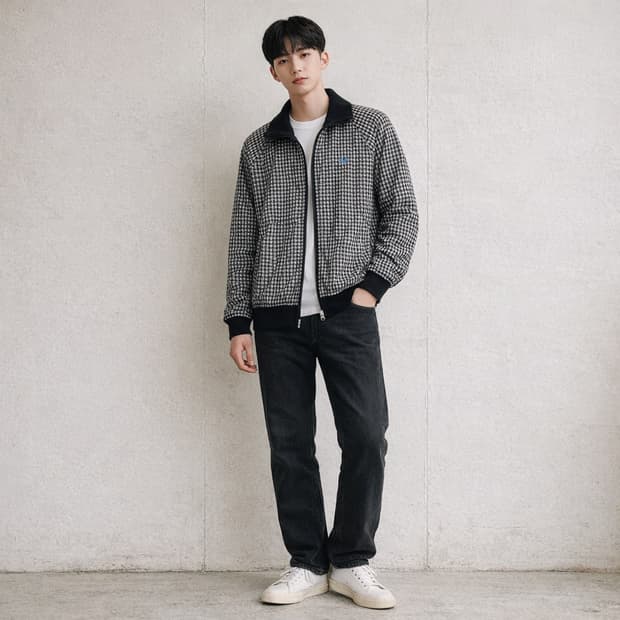 프레드페리(FRED PERRY) 월계수 로고 깅엄 체크 집업 자켓