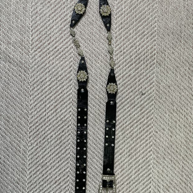 빈티지 더블 스터드 실버 큐빅 벨트 