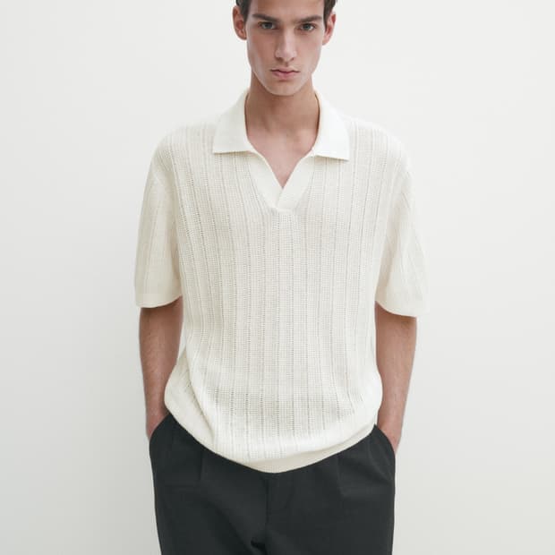 마시모두띠 / 패브릭 디테일 니트 폴로 셔츠 / 화이트 XL