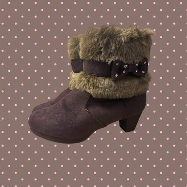 라떼갸루 모카 브라운 퍼 리본 앵클부츠 초코갸루