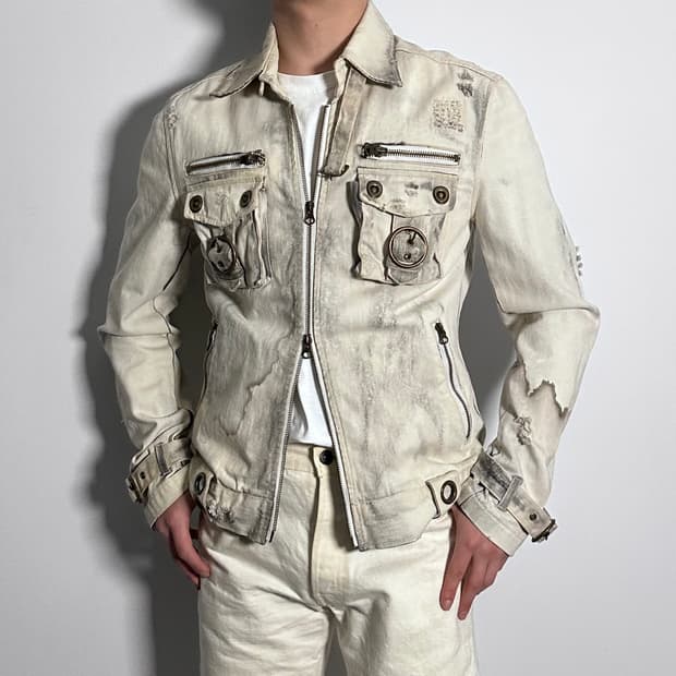 in the attic 화이트 워시드 데님 바이커 자켓 (on.568)