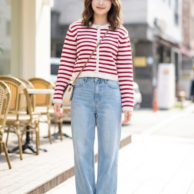 on&on 온앤온 골드 버튼 스트라이프 니트 가디건