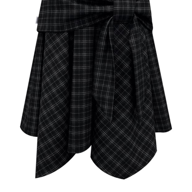 체메씨 보우 언발란스 스커트 블랙 체크