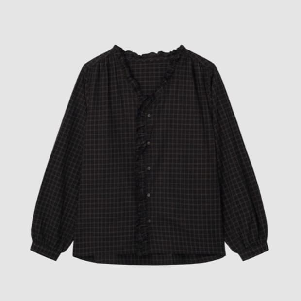 쏘딩키브레드 프릴체크블라우스