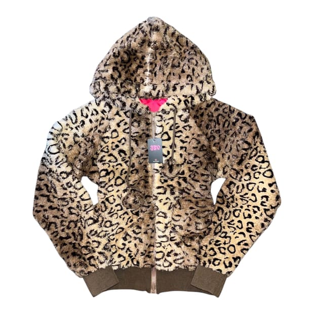 호피패턴 방울 후드후리스양털집업 y2k펑크갸루