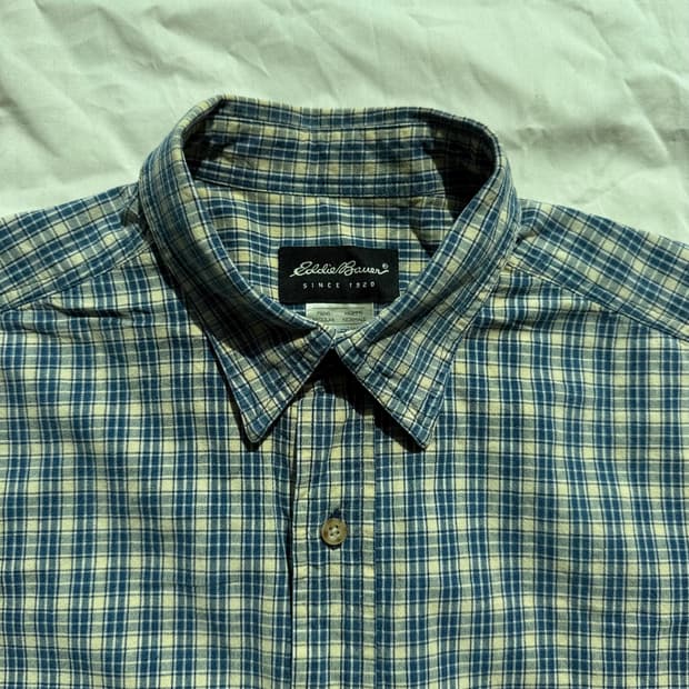 에디바우어 블루 체크 반팔 셔츠