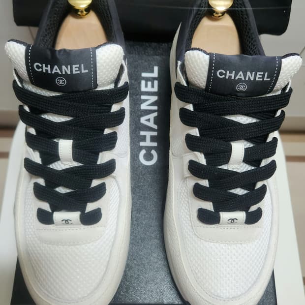 [정품] 샤넬 스니커즈 운동화 CC로고 메쉬| 스웨이드테니스 카프스킨43