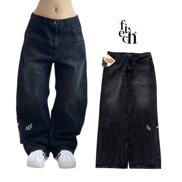 *새상품* fetch 페치 워싱 와이드 흑청 데님팬츠
