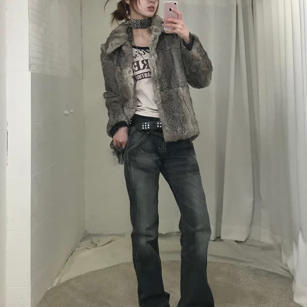 빈티지 에드윈 펑크 스트릿 퍼자켓 코디 세트