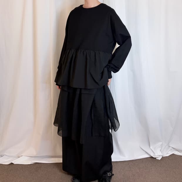 Frill Hem Sweatshirt - Black