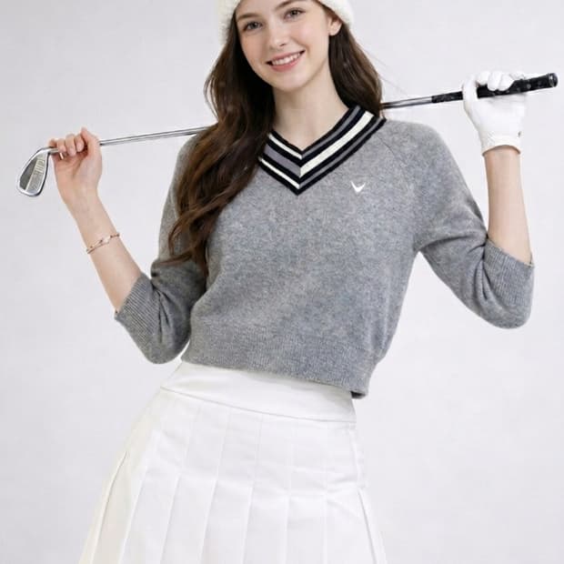 캘러웨이 여성 캐시미어100 세미크롭 니트탑