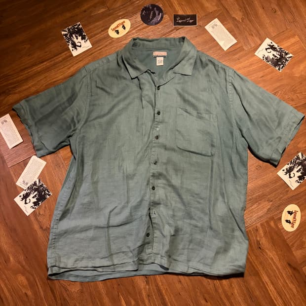 JAPANESE VINTAGE BLUE GREEN LINEN SHIRT