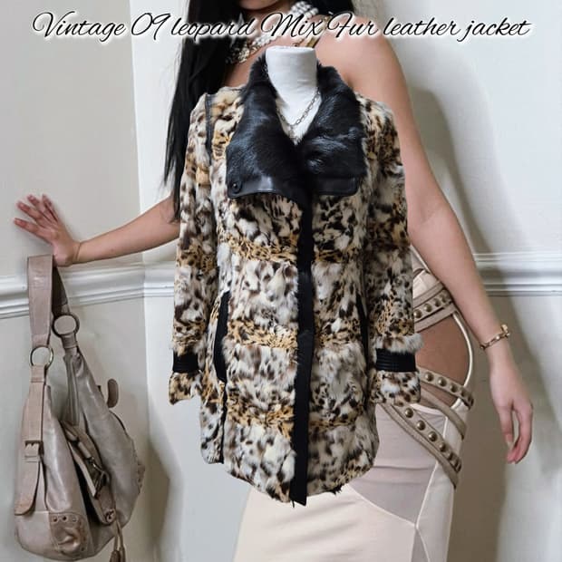 Vintage 09 leopard Mix Fur leather jacke