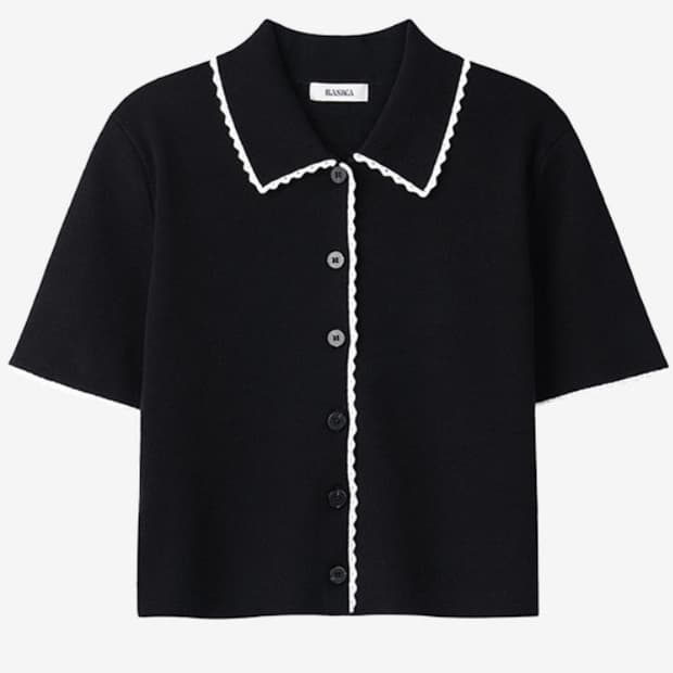 바시카 프릴 패턴 하프슬리브 가디건