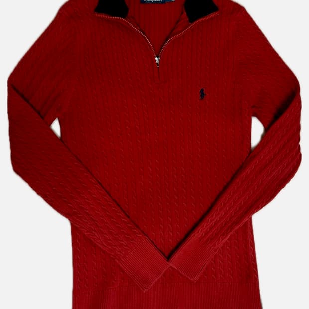 폴로 랄프로렌 케이블 반집업 니트 레드