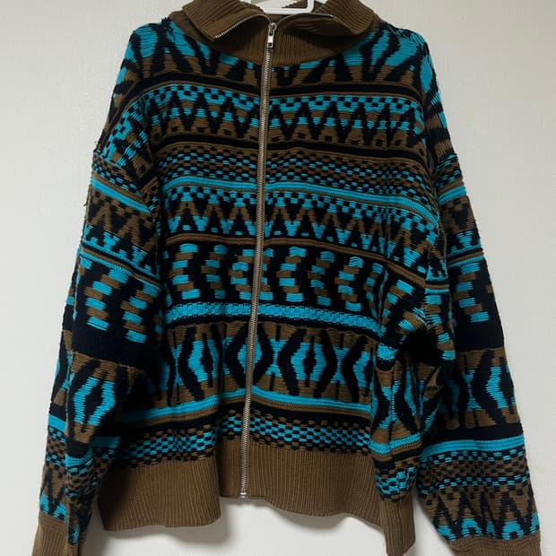 vintage zipup 빈티지 패턴 니트 집업 