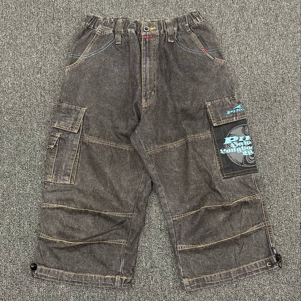 M)Piko 90s 흑청 데님 카고 쇼츠
