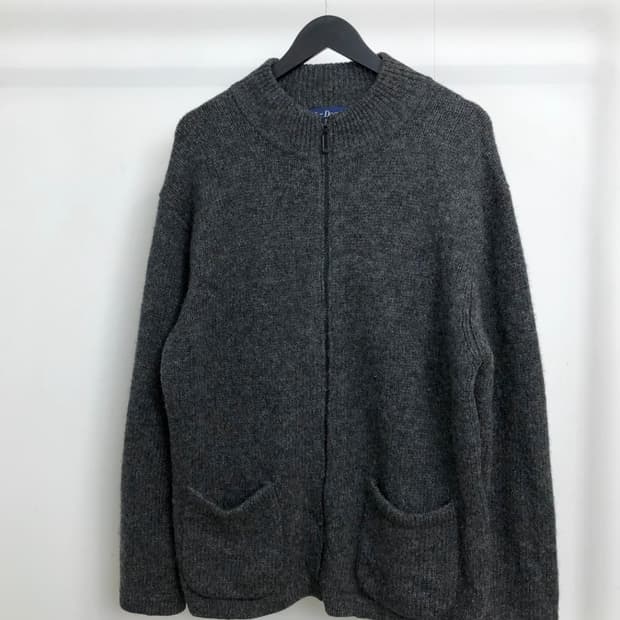 charcoal pocket wool knit zip-up
