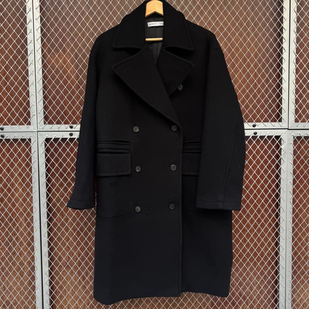 statement 스테이트먼트 울 블랙 더블 오버핏 롱코트 F