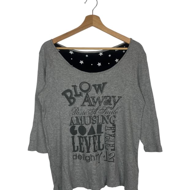 JPN 그레이 프린팅 엣지라인 긴팔티셔츠 LL