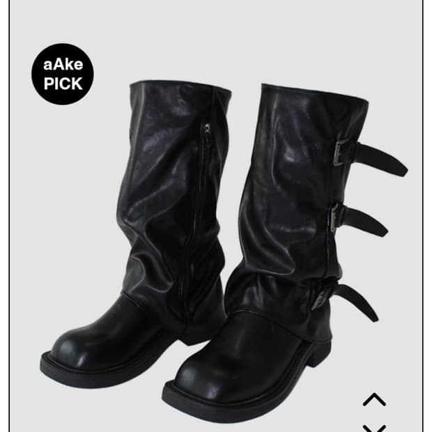 새상품)블랙 레더 버클 스트랩 가죽 롱부츠 미들 부츠 225~230