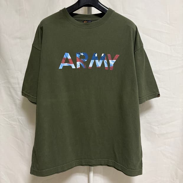 알파인더스트리 ARMY 성조기 프린트 반팔 티셔츠 / 올리브, L