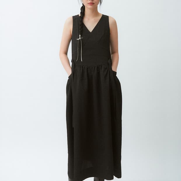 오스더 자카드 볼륨 드레스 원피스 블랙