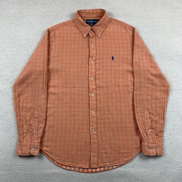 폴로 랄프로렌 포니로고 오렌지 깅엄체크 셔츠