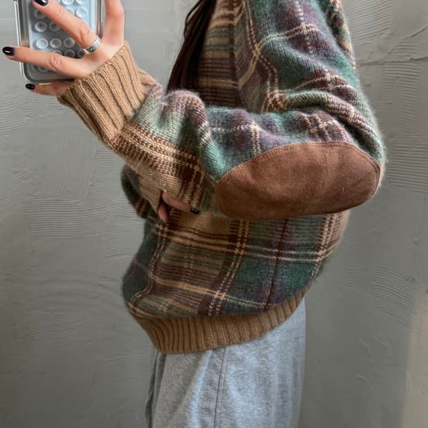 Polo 폴로 랄프로렌 체크패턴 엘보우패치 캐시미어 니트