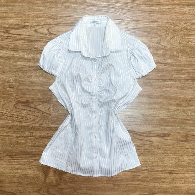 빈티지 스트라이프 셔링 반팔 퍼프 셔츠 블라우스 히메갸루 로걀 라떼 오네